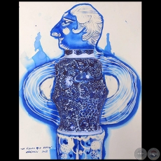 La figura que espera - Serie AZUL dibujo sobre papel de Ricardo Migliorisi - Año: 2018